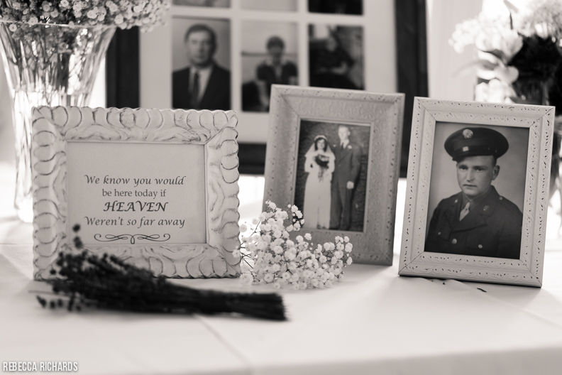 Small memorial tribute at wedding for family members who have passed away.