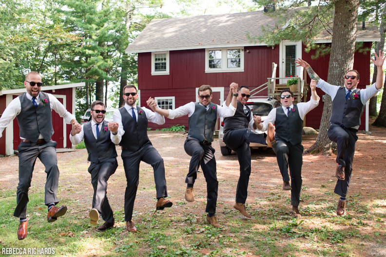 Jumping groomsmen
