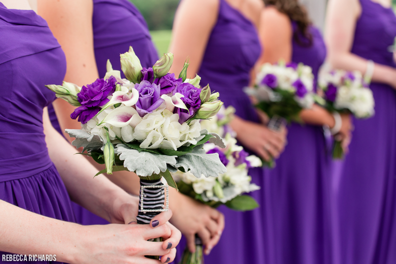 Purple bridesmaid dresses and purple bouquet - Maine wedding photographer
