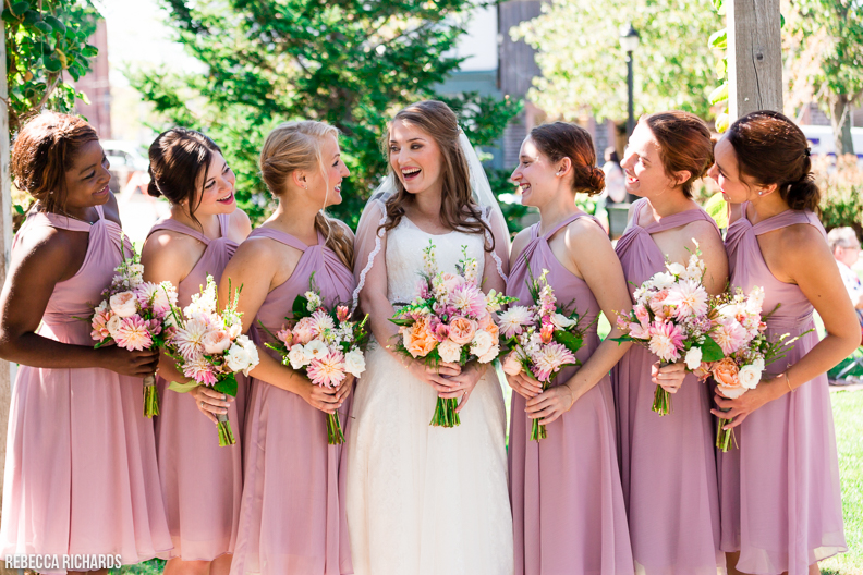 Bride with her bridesmaids in Bar Harbor, Maine