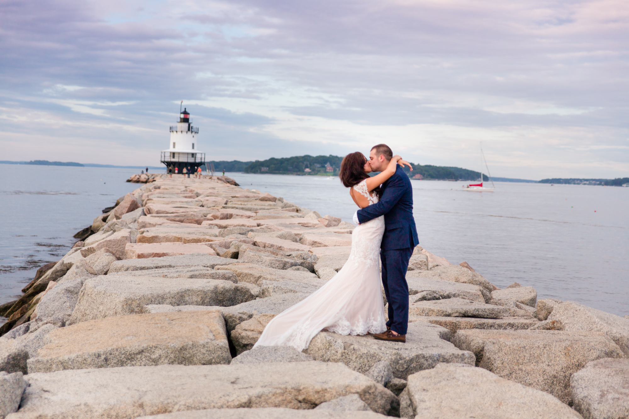 Maine wedding photography with lighthouse