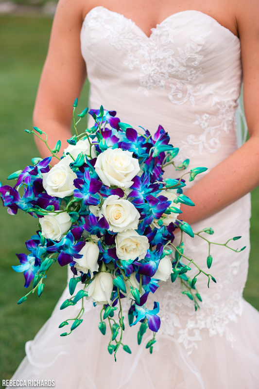 Blue purple white bridal bouquet | love the color combination of these bright flowers! | www.rebecca-richards.com