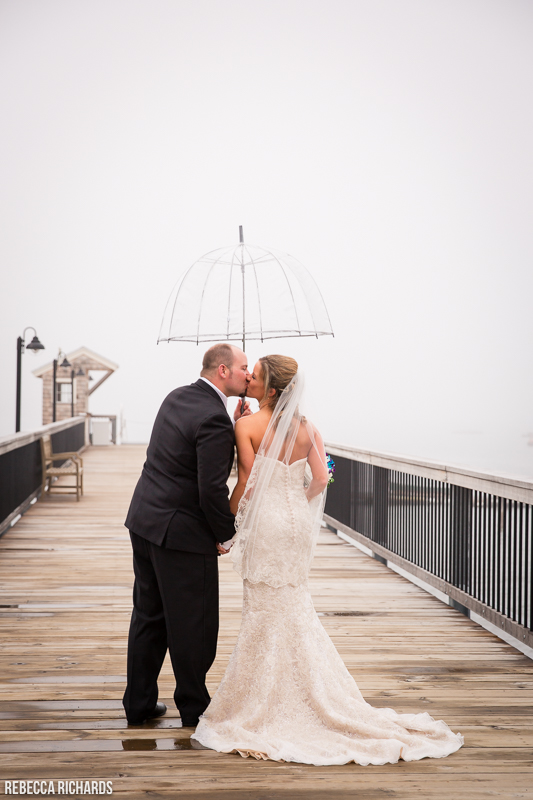 Rainy day wedding portrait with clear umbrella | wedding rain pictures | foggy wedding | www.rebecca-richards.com