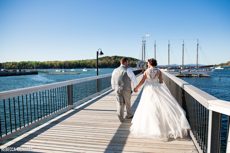 Bride and groom portrait in Bar Harbor Maine | Wedding on the ocean at Bar Harbor Inn