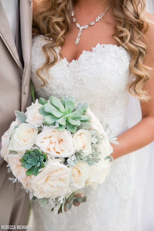 Bridal bouquet with succulents and white roses